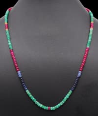 Emerald, Ruby & Sapphires Gemstone Faceted Beads Necklace NP1228 photo 2