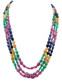 3 Layers Emerald Ruby Sapphire Gemstone Oval Beads Necklace NP1254 photo 1