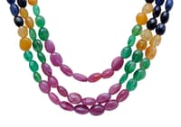 3 Layers Emerald Ruby Sapphire Gemstone Oval Beads Necklace NP1254 photo 2