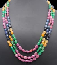 3 Layers Emerald Ruby Sapphire Gemstone Oval Beads Necklace NP1254 photo 3