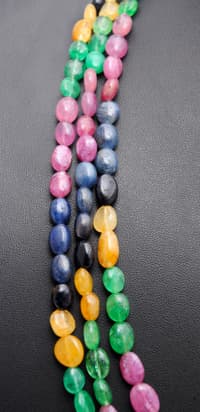 3 Layers Emerald Ruby Sapphire Gemstone Oval Beads Necklace NP1254 photo 4