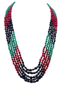5 Layers of Ruby, Emerald & Blue Sapphire Gemstone oval Shape Necklace NP1287 photo 1