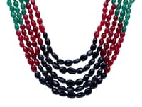 5 Layers of Ruby, Emerald & Blue Sapphire Gemstone oval Shape Necklace NP1287 photo 3