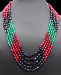 5 Layers of Ruby, Emerald & Blue Sapphire Gemstone oval Shape Necklace NP1287 photo 4