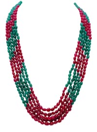 Ruby & Emerald Gemstone Oval Shape Beads Necklace NP1289 photo 1