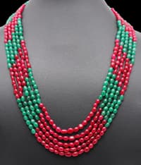 Ruby & Emerald Gemstone Oval Shape Beads Necklace NP1289 photo 3