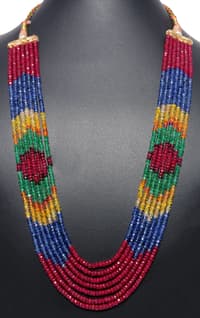 Ruby, Emerald & Sapphire Gemstone Faceted Beads Necklace NP1357 photo 4