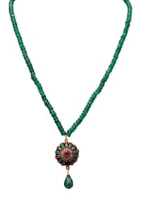 Emerald & Ruby Gemstone Beads necklace With Silver pendant & Earring NP1376 photo 1