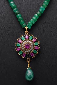 Emerald & Ruby Gemstone Beads necklace With Silver pendant & Earring NP1376 photo 2
