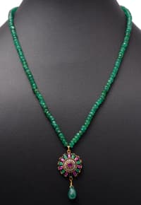 Emerald & Ruby Gemstone Beads necklace With Silver pendant & Earring NP1376 photo 3