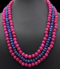 3 Layers Ruby & Blue Sapphire Gemstone Melon Shape Necklace NP1394 photo 2