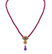 22" Inches Ruby Faceted Beads Necklace With Amethyst Drop Pendant NP1427 photo 1
