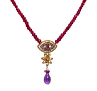 22" Inches Ruby Faceted Beads Necklace With Amethyst Drop Pendant NP1427 photo 2