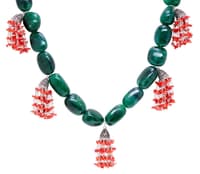 Coral & Emerald gemstone tumble bead shape necklace & earring set NP1460 photo 2