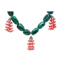 Coral & Emerald gemstone tumble bead shape necklace & earring set NP1460 photo 3