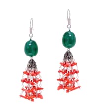 Coral & Emerald gemstone tumble bead shape necklace & earring set NP1460 photo 5