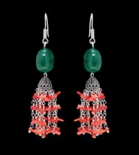 Coral & Emerald gemstone tumble bead shape necklace & earring set NP1460 photo 6