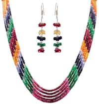 Ruby Emerald Sapphire 5 Layers Faceted Beads Necklace & earring set NP1472 photo 1