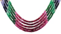 Ruby Emerald Sapphire 5 Layers Faceted Beads Necklace & earring set NP1472 photo 3