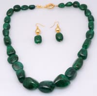Row of Natural Emerald Gemstone Tumble Beads Necklace & Earring Set NP1478 photo 2