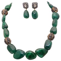 Emerald Spinel & Moisanite Polikes Studded 925 Sterling Silver Necklace NP1507 photo 1