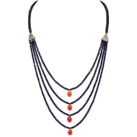 4 Row Of Blue Sapphire & Carnelian Gemstone Beads Necklace NP1508 photo 1