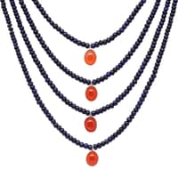 4 Row Of Blue Sapphire & Carnelian Gemstone Beads Necklace NP1508 photo 2