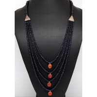 4 Row Of Blue Sapphire & Carnelian Gemstone Beads Necklace NP1508 photo 4